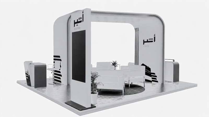 Lounge-style exhibition booth — rendered view