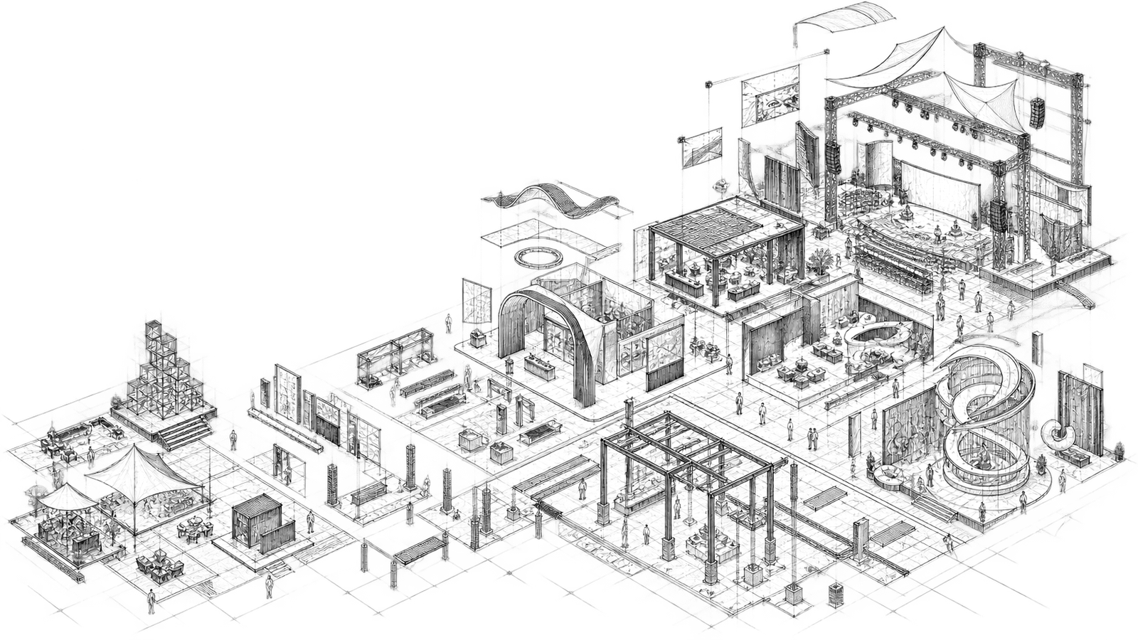 Technical line illustration of built environments
